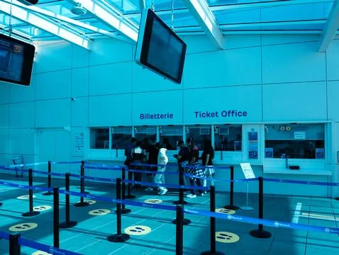 Queue at Ticket Office in Nausica� Stock Photos