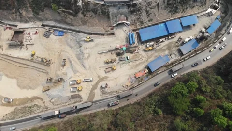 Queue of vehicles s on Nepal Mountain highway Stock Footage 335989357
