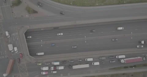 Queue of vehicles standing on exit ramp along busy highway Stock Footage 170906278