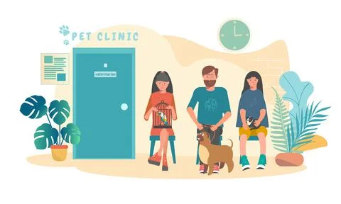 The queue to the vet Stock Illustration
