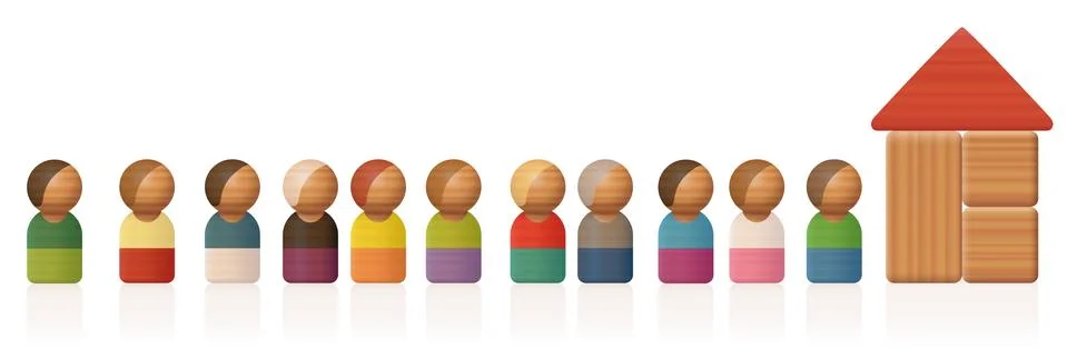 Queue Waiting Line Toy Figures Stock Illustration