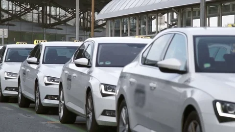 The queue of the white cab near the airport Stock Footage 75159731