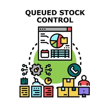 Queued stock control management process concept Illustrazione stock