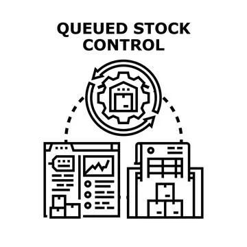 Queued stock control process managing warehouse inventory Stock Illustration