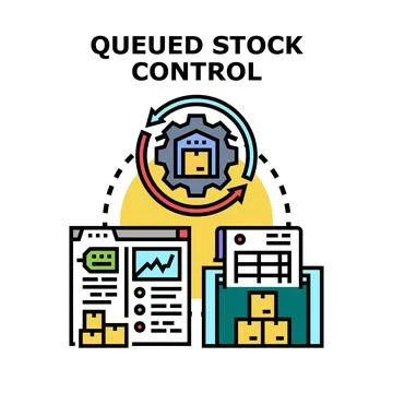 Queued stock control process managing warehouse inventory Stock Illustration