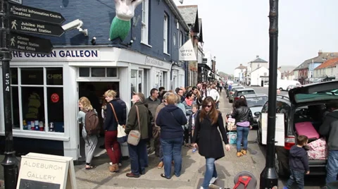 Queuing for Fish and Chips, Aldborough suffolk, Suffolk, England, United KIngdom Stock Footage 37338913