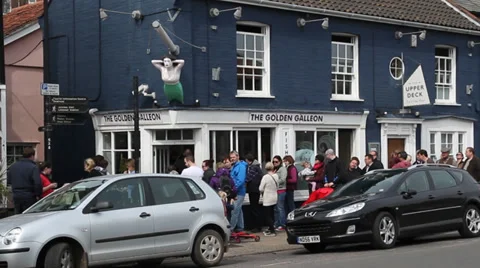 Queuing for Fish and Chips, Aldborough, Suffolk, England, United KIngdom Stock Footage 37341194