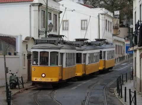 Queuing trams Stock Photos