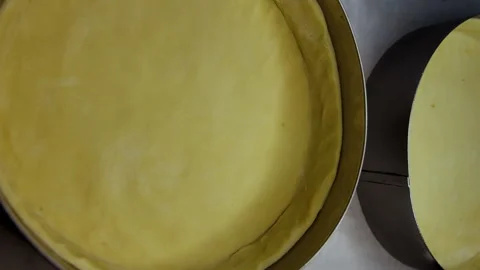 Quiche french dish step by step making of, starting with dough in round shape Stock-Footage 262987802