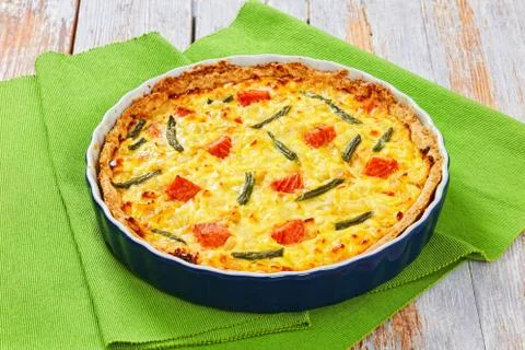 Quiche stuffed with Salmon,green bean Stock Photos