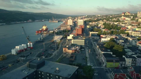 A quick aerial pan across St. John's city centre Video stock 214430876