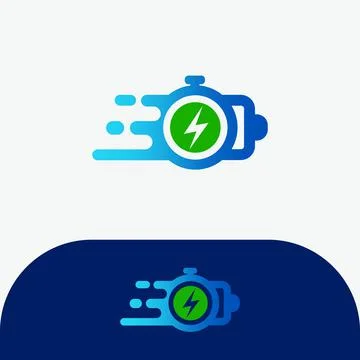 Quick and Fast Charging Battery Stopwatch Logo Vector Icon Stock Illustration