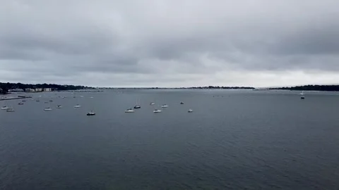 Quick assent of Baiter Park, Poole Harbour in Dorset Drone View Stock Footage 162178723