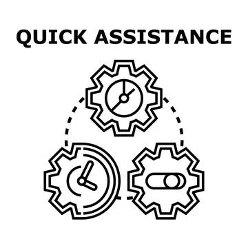 Quick assistance concept with working gears and icons 스톡 일러스트