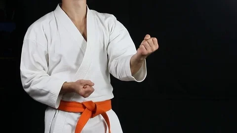 Quick blows hands athlete is beating in karategi Stock Footage 73760002