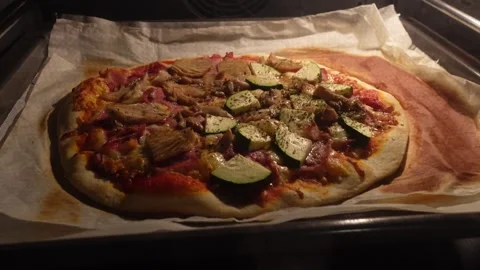 Quick close-up of a pizza baking in the oven Stock Footage 296488247