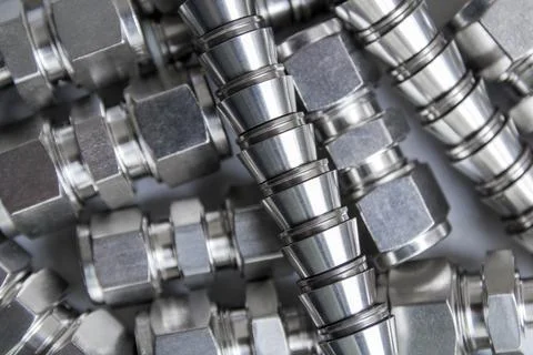 Quick connect fittings coupling for assembling compressed air, hydraulics, pn Stock Photos