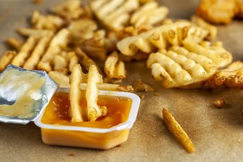 Quick convenient fast food image with close up selective focus of  Ruffled wa Stock Photos