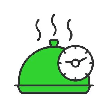 Quick Cooking, icon in line design green. Quick-cooking, fast-meal, instant イラスト素材