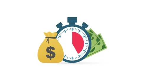 Quick credit. Clock and bag, time is money, fast loan, payment period, savings Vídeo Stock 159969378
