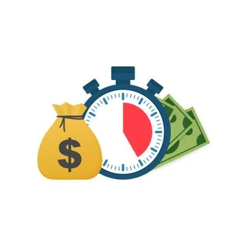 Quick credit. Clock and bag, time is money, fast loan, payment period, saving Ilustração Stock