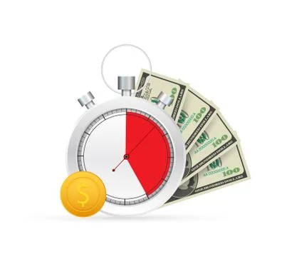Quick credit. Clock and bag, time is money, fast loan, payment period, saving Ilustração Stock