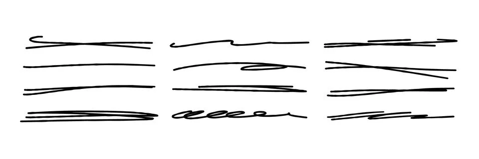 Quick crossed and bare underlines on a white background. A collection of pe.. Stock Illustration