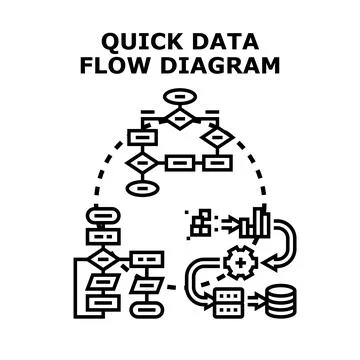 Quick data flow diagram illustrating process development Stock Illustration