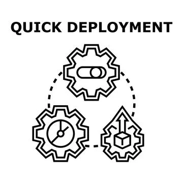 Quick deployment process with gears and progress icons 스톡 일러스트