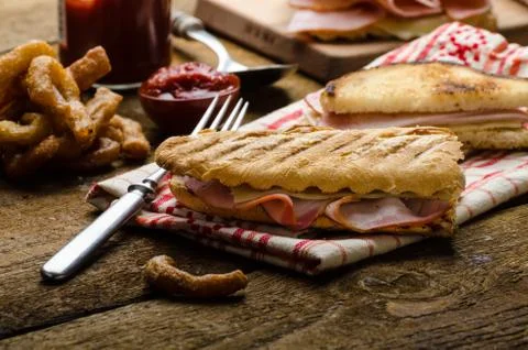 Quick dinner, toast with ham and cheese Stock Photos