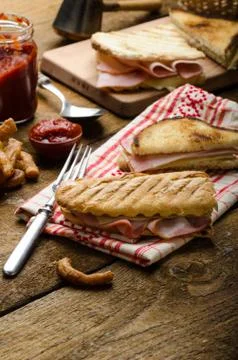 Quick dinner, toast with ham and cheese Stock Photos