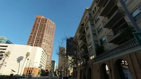 Quick drive through streets of LA on sunny day. Type of high-rise buildings Stock Footage 235737129