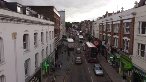 Quick drone footage of a small street in the residential area of Putney, London. Stock Footage 201960348