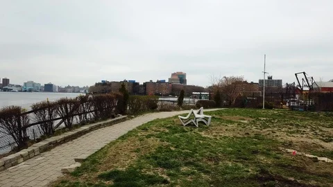 Quick Drone shot of Socrates Park star sculpture LIC NYC Video stock 106413527