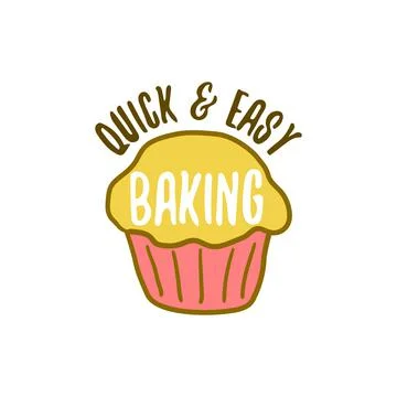 Quick, easy baking mix product label with cupcake Stock Illustration