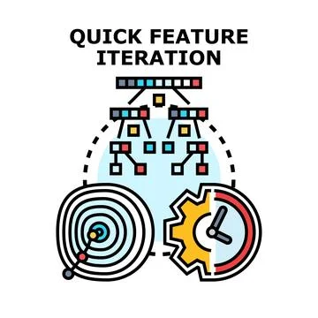 Quick feature iteration process development speed concept Stock Illustration