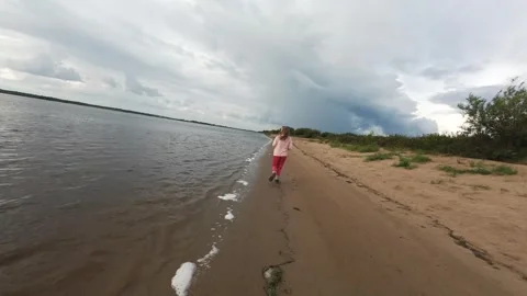 A quick flight over the river bank, it’s summer outside and the deserted beach Stock Footage 280851493