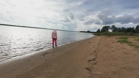 A quick flight over the river bank, it’s summer outside and the deserted beach Stock Footage 280851507