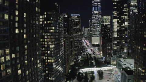 Quick flight over the road past skyscrapers Stock Footage 120319793