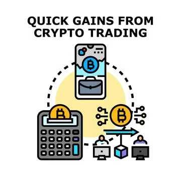 Quick gains from cryptocurrency trading and blockchain technology Stock Illustration