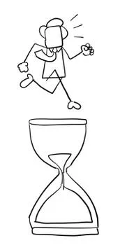 Quick hand drawn faceless businessman character running on sand watch. Stock Illustration