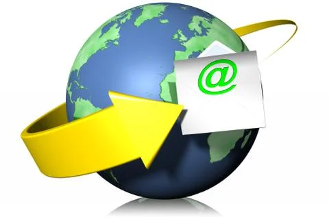Quick link email around the world - 3D illustration 스톡 일러스트
