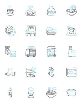 Quick meal linear icons set. Fast, Convenient, Easy, Simple, Nutritious Stock Illustration