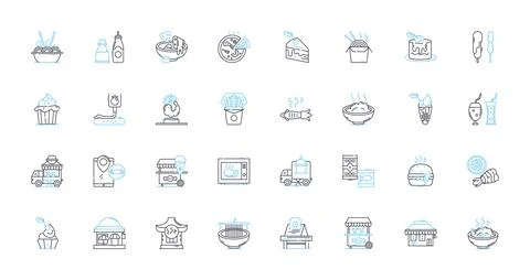Quick meal linear icons set. Fast, Convenient, Easy, Simple, Nutritious Stock Illustration