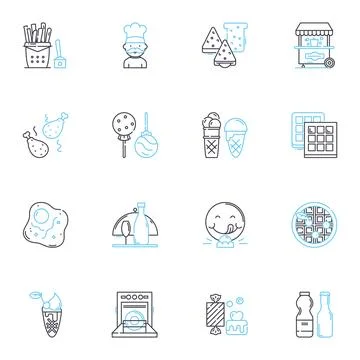 Quick meal linear icons set. Fast, Convenient, Easy, Simple, Nutritious Stock Illustration