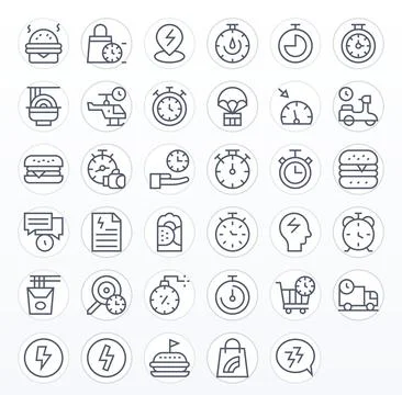 Quick Modern Vector Collection with 35 Regular Line 128x128 PIXEL Perfect Ico Stock Illustration