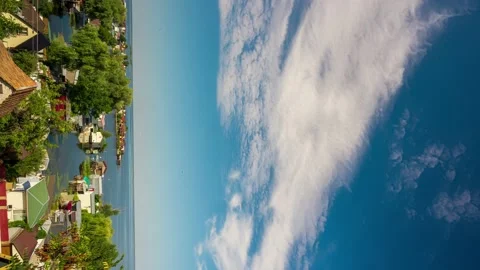 Quick motion of cirrus clouds over picturesque fisher harbor Stock Footage 206830112