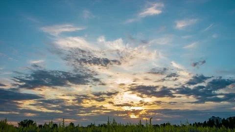 Quick motion of picturesque clouds during sunset Stock Footage 206830384