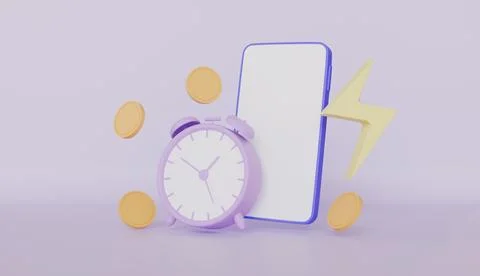 Quick online deals with floating elements of smartphone, alarm clock Stock Illustration