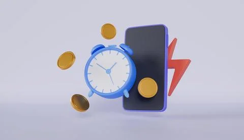 Quick online deals with floating elements of smartphone, alarm clock, coins Stock Illustration